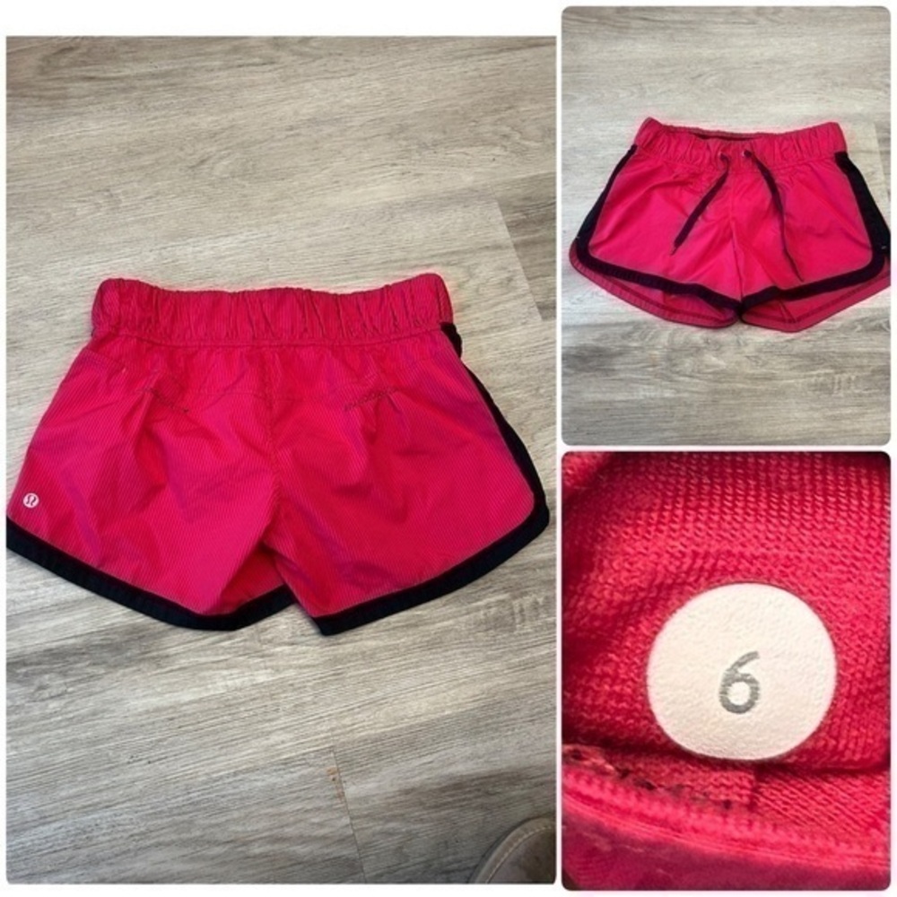 Lululemon Athletica Black and Pink Athletic Shorts with Lining Drawstring Waist